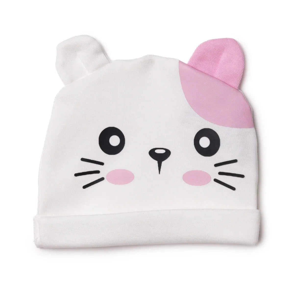 HelloBaby Cat Print Interlock Baby Hat (Newborn) - Ecru