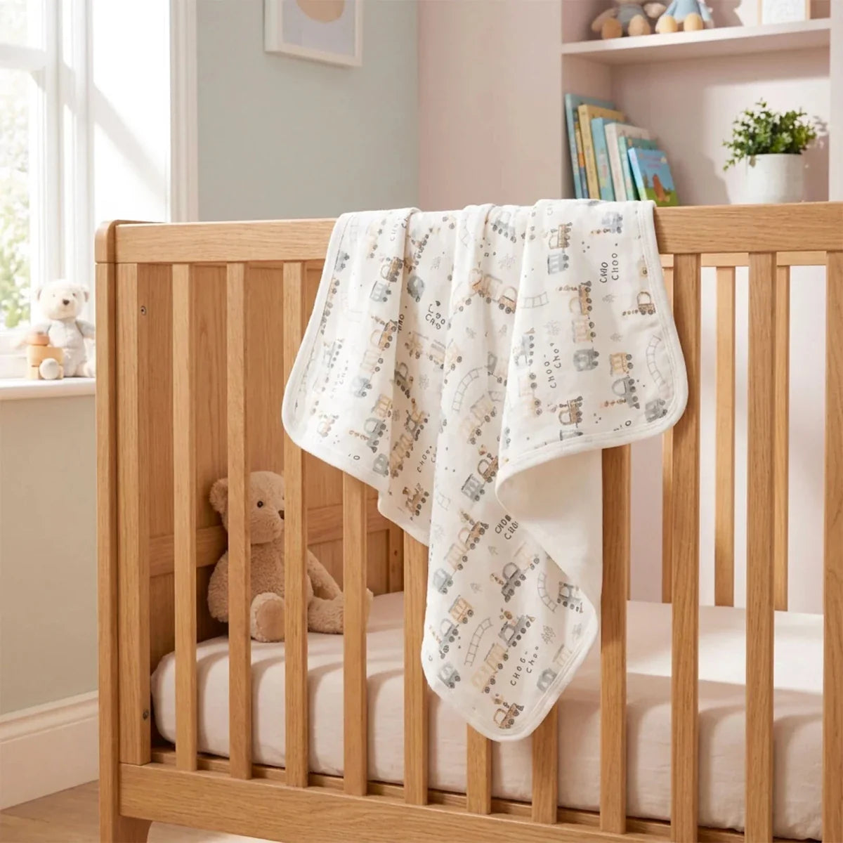 Little Dreams Vehicle Print Jersey Baby Blanket (80 x 90 cm) - Ecru