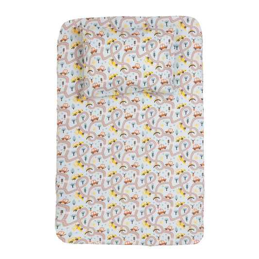 Little Dreams Vehicle Print Cot Bed Sheet Set with Pillowcase (70 x 140 cm) - Green