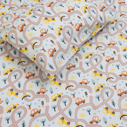 Little Dreams Vehicle Print Cot Bed Sheet Set with Pillowcase (70 x 140 cm) - Green
