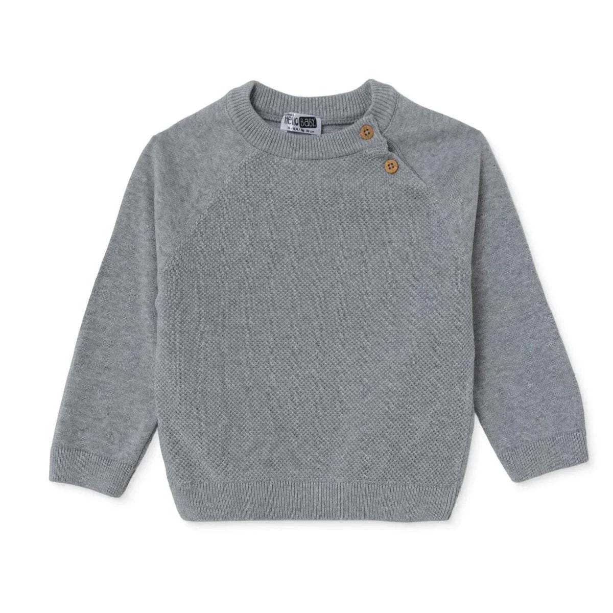 HelloBaby Buttoned Cotton Knitted Baby Jumper (6-9 Months to 3-4 Years) - Grey Melange