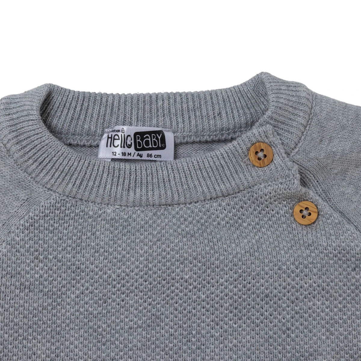 HelloBaby Buttoned Cotton Knitted Baby Jumper (6-9 Months to 3-4 Years) - Grey Melange