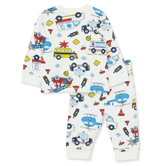 HelloBaby Vehicle Print Interlock Baby Pyjama Set (3-6 Months to 3-4 Years) - Ecru