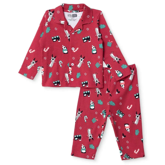 HelloBaby Festive Print Peter Pan Collar Baby Pyjama Set (3-6 Months to 3-4 Years) - Red