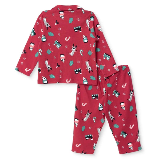 HelloBaby Festive Print Peter Pan Collar Baby Pyjama Set (3-6 Months to 3-4 Years) - Red