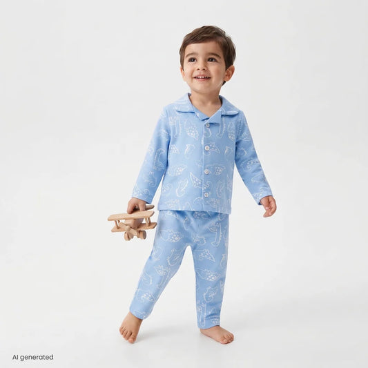 HelloBaby Animal Print Long Sleeve Baby Pyjama Set (3-6 Months to 2-3 Years) - Blue