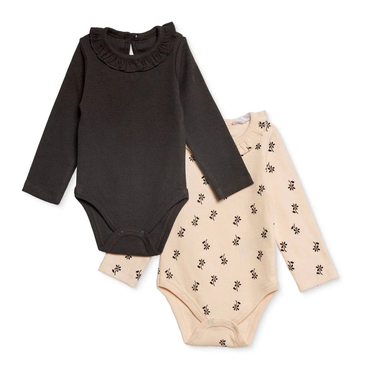 HelloBaby 2 Pack Collared Floral Print Long Sleeve Baby Bodysuits (1-3 Months to 2-3 Years) - Anthracite
