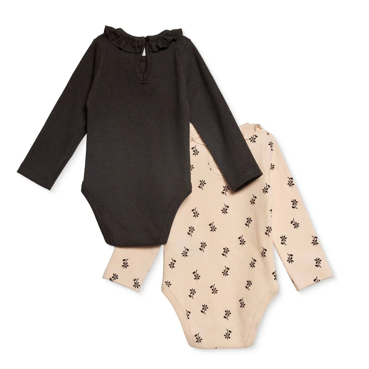 HelloBaby 2 Pack Collared Floral Print Long Sleeve Baby Bodysuits (1-3 Months to 2-3 Years) - Anthracite