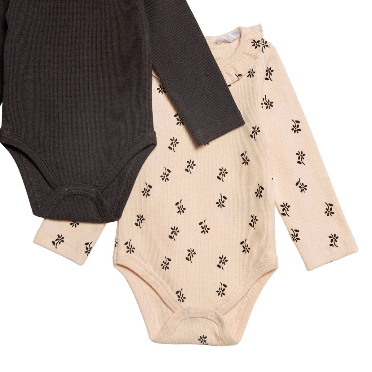 HelloBaby 2 Pack Collared Floral Print Long Sleeve Baby Bodysuits (1-3 Months to 2-3 Years) - Anthracite