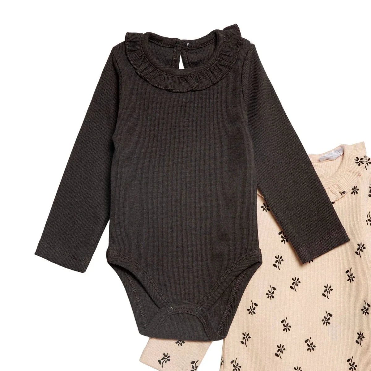 HelloBaby 2 Pack Collared Floral Print Long Sleeve Baby Bodysuits (1-3 Months to 2-3 Years) - Anthracite