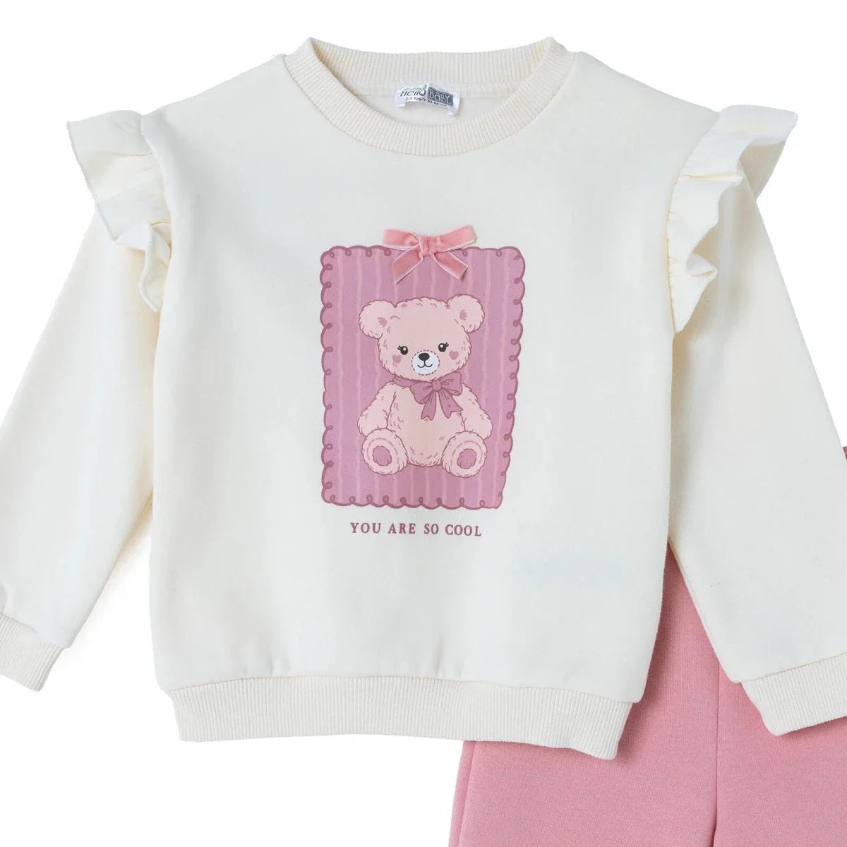 HelloBaby Bear Print Long Sleeve Top & Trousers Set (3-6 Months to 4-5 Years) - Ecru Printed