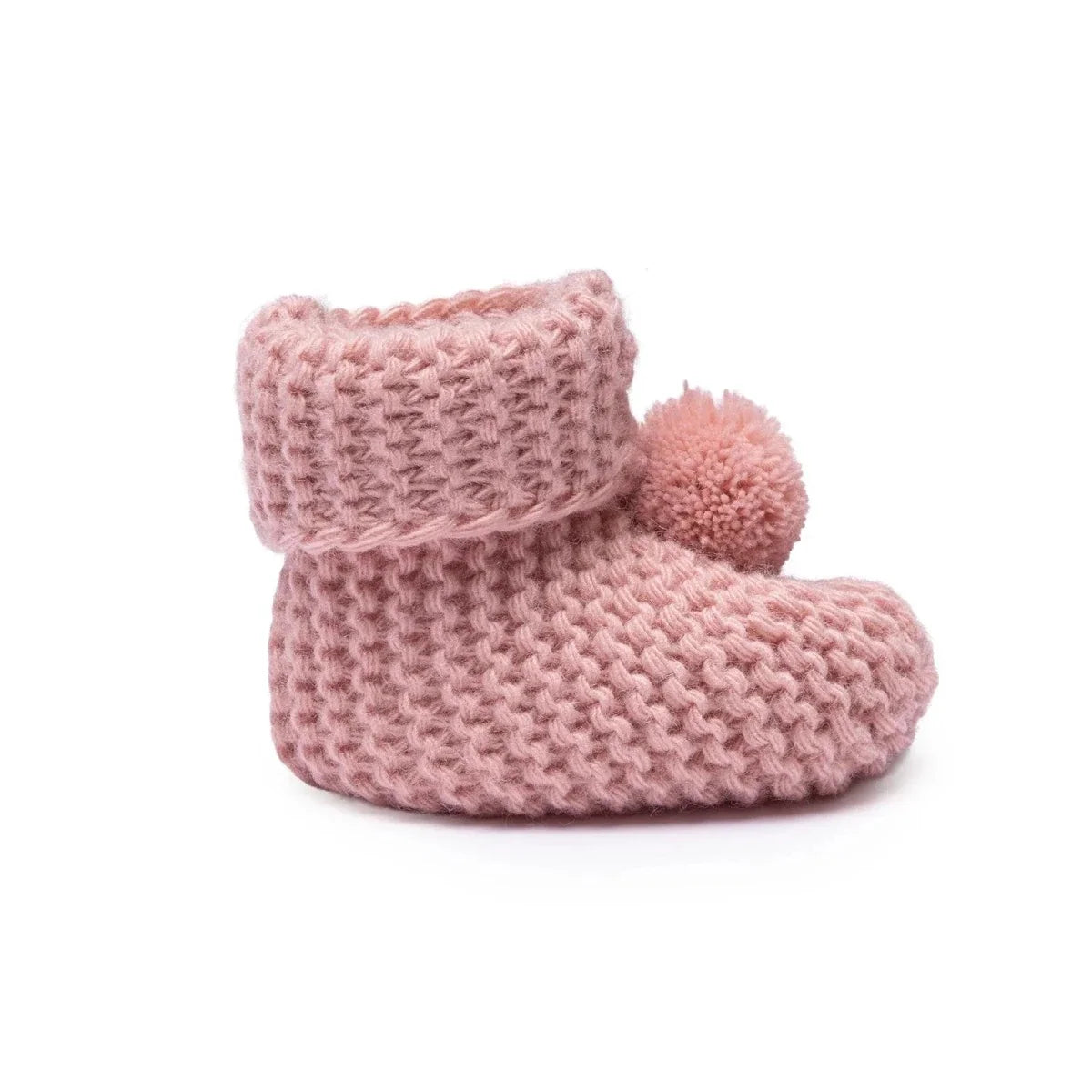 HelloBaby Pom Pom Cotton Knit Baby Booties (One Size) - Light Rose
