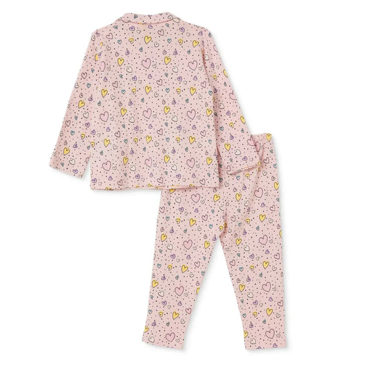 HelloBaby Heart Print Shirt Collar Baby Pyjama Set (3-6 Months to 3-4 Years) - Pink