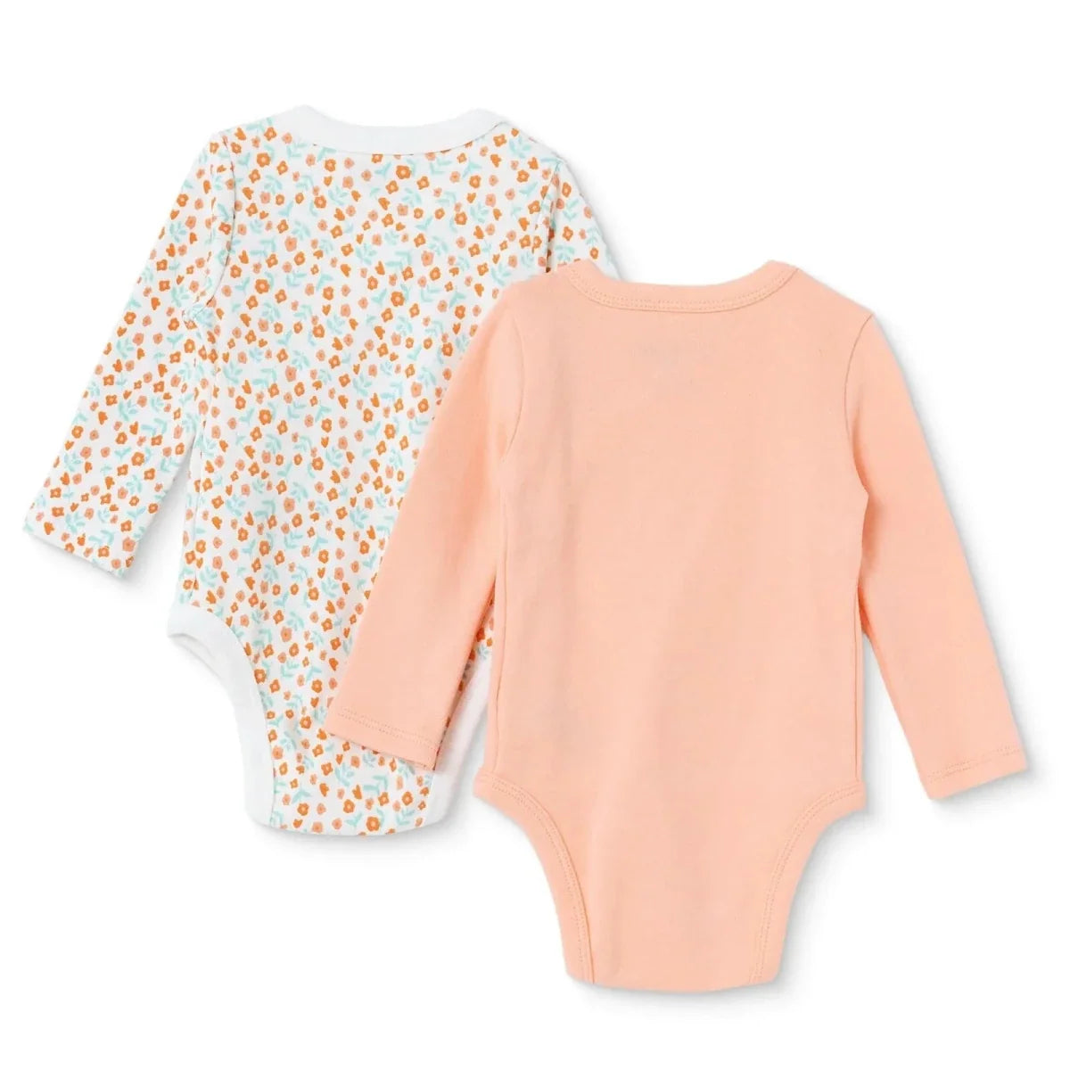HelloBaby 2 Pack Animal Print Long Sleeve Interlock Baby Bodysuits (Newborn to 6-9 Months) - Ecru