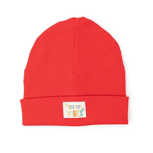 HelloBaby Positive Vibes Ribbed Baby Beanie (1-4 Years) - Red
