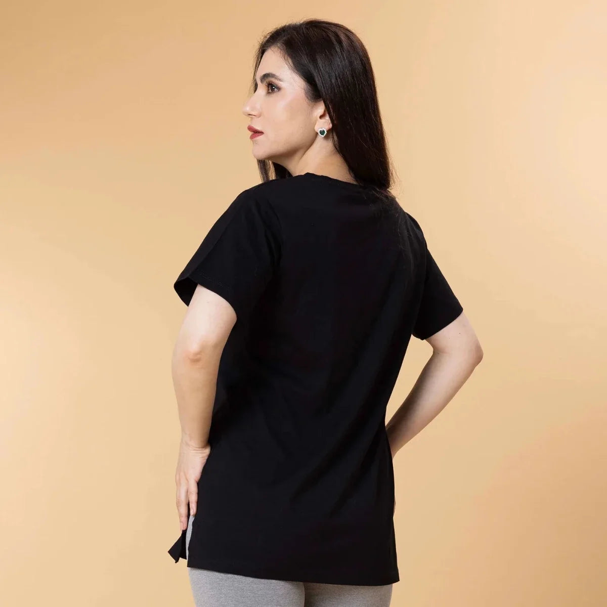 Baby Mom Heart Print Women's Maternity Short Sleeve T-Shirt (S to 2XL) - Black