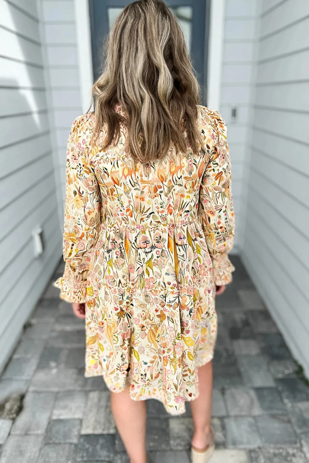Women's Casual Loose Floral Long Sleeve Dress