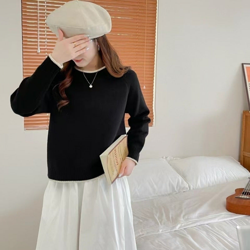Loose-fitting Pullover Round-neck Color Matching Inner Bottoming Sweater