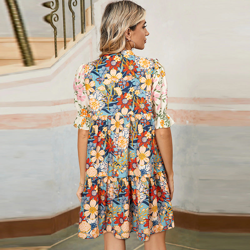 Spring And Summer New V-neck Fashion Trend Printing Dress
