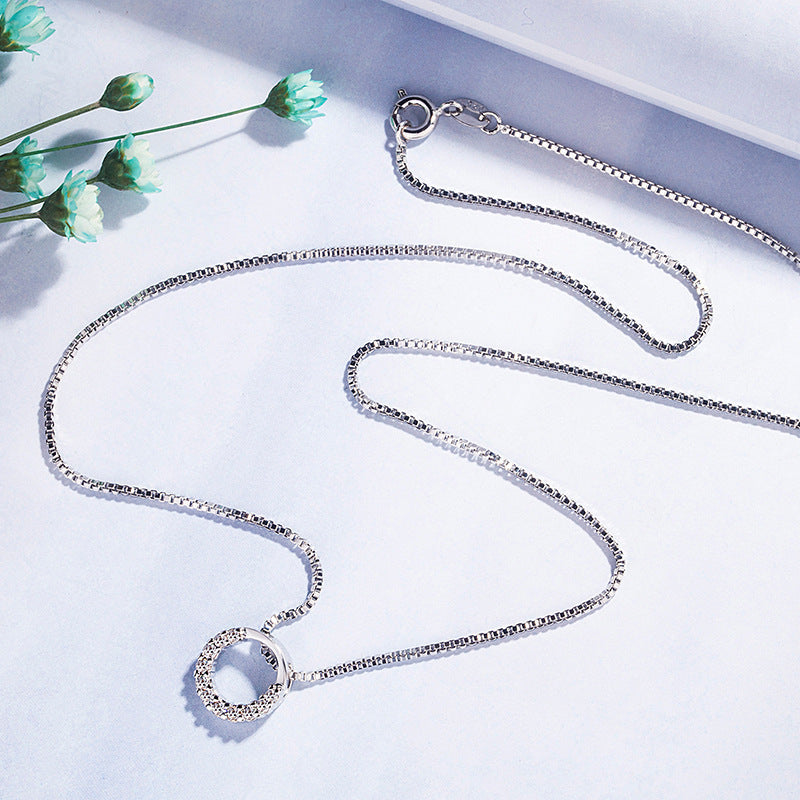 Round Diamond Zircon Pendant Necklace Clavicle Chain