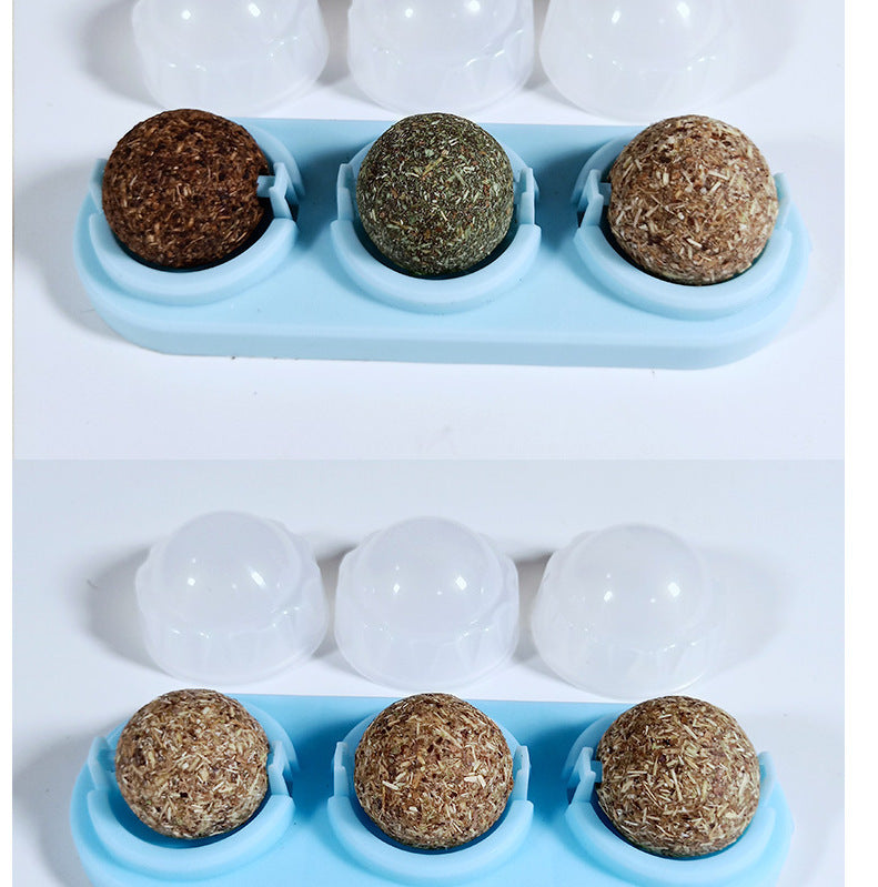3pcs  Lot Self-adhesive Rotated Catnip Lick Ball