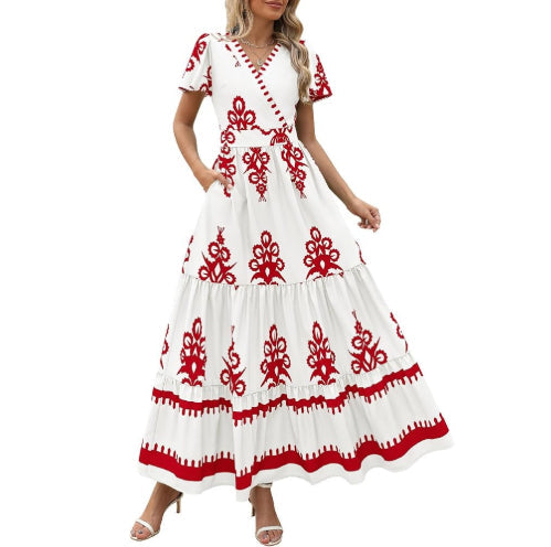 Flared Sleeves Layered Floral Dress