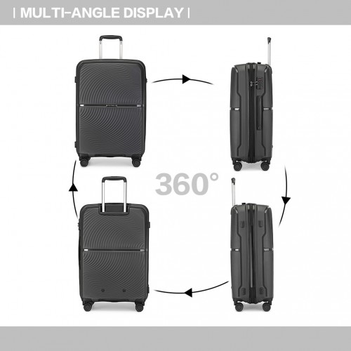 K2393L - British Traveller 3 Pcs Set Spinner Hard Shell PP Suitcase With TSA Lock - Black