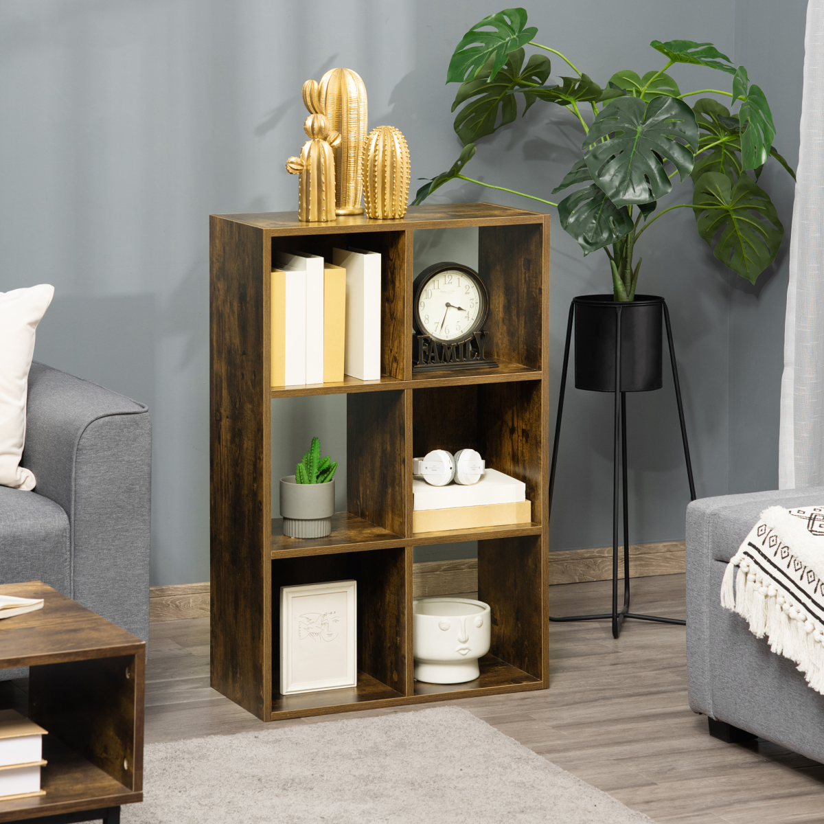 HOMCOM Industrial Style Storage Shelf, Bookcase, Bookshelf, Rustic Brown