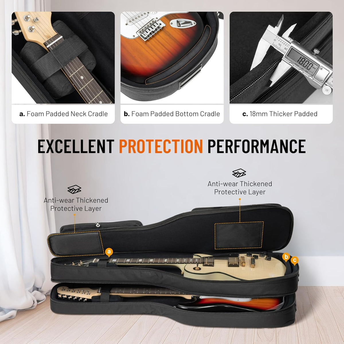 Electric Guitar Bag Double Soft Case 18mm Thick Padding Reflective Bands CAHAYA