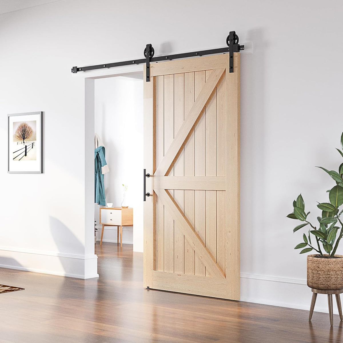 Sliding Barn Door Kit 10FT Heavy Duty Large Wheel Black Steel Track SANKEYTEW