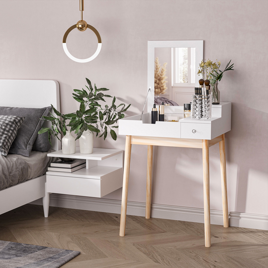 Dressing Table Desk Flip-up Mirror 2 Drawers Bedroom Makeup White HOMCOM