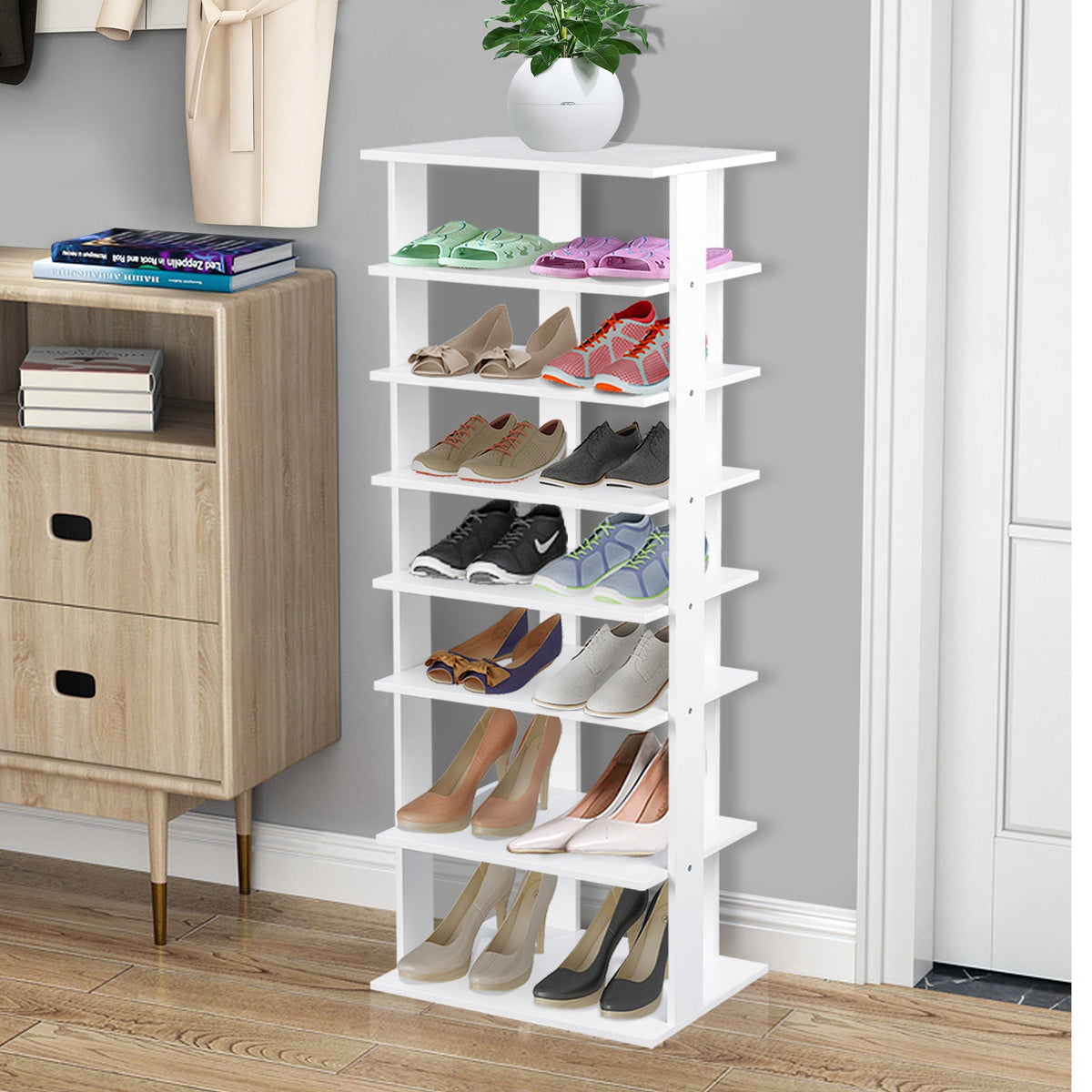 Extra Wide Wooden Vertical Shoe Rack with 7 Shelves-Black
