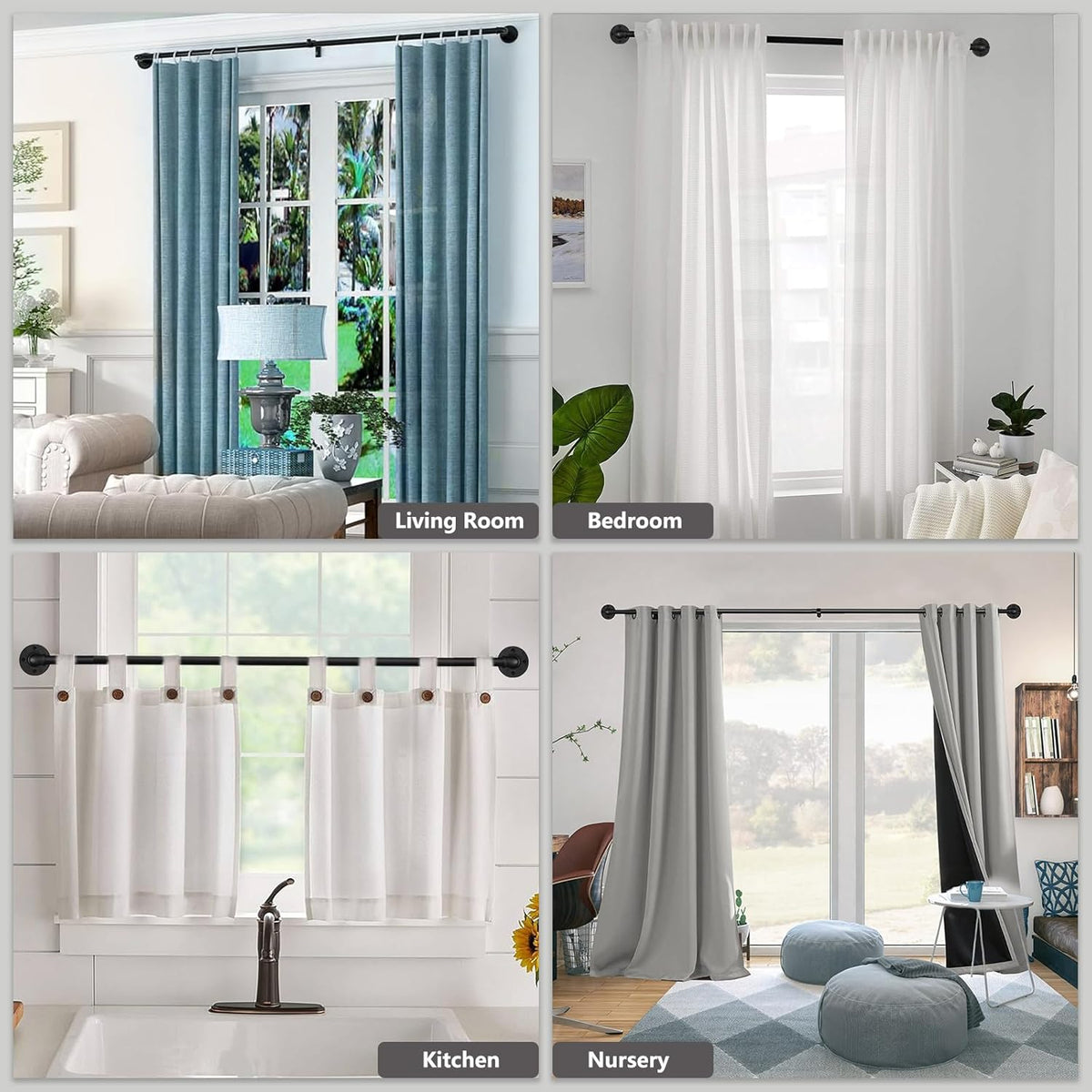 Black Extendable Curtain Poles 67–122cm – 2 Pack Industrial Rods for Eyelets