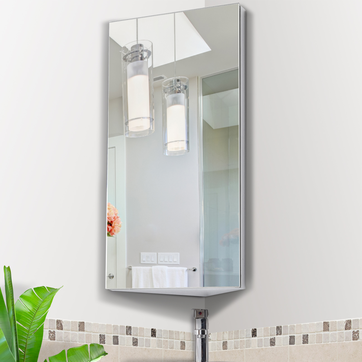 Homcom stainless steel floating corner cabinet