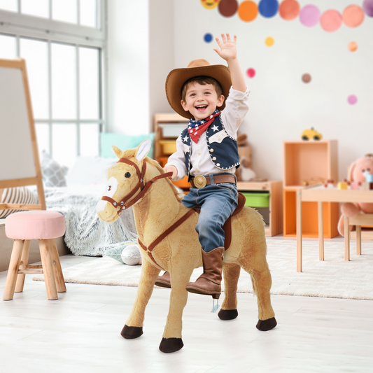HOMCOM Children Standing Horse Plush Soft Ride On Toy Pony Kids Game Play