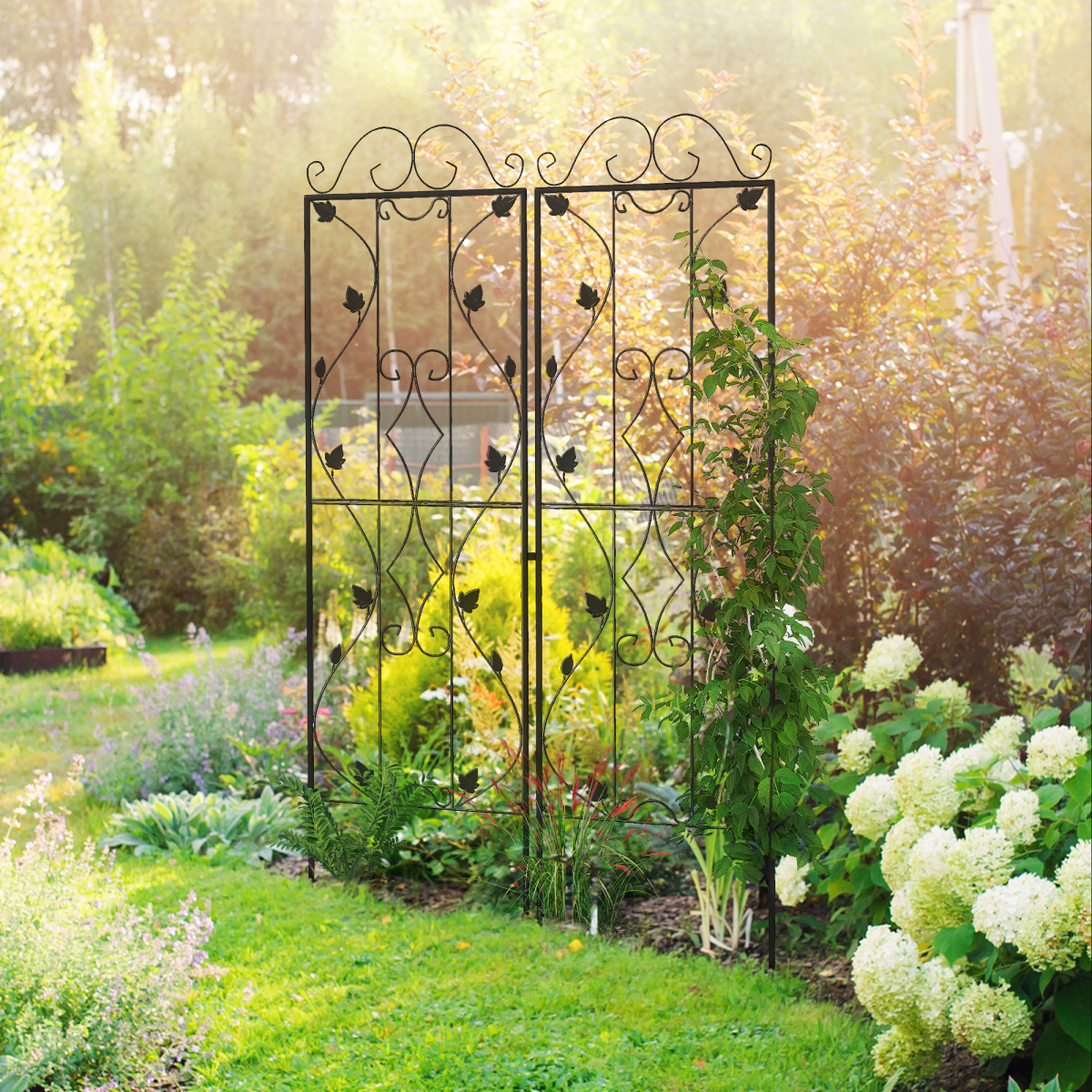 Outsunny Set of 2 Metal Trellis for Climbing Plants, Leaf Design