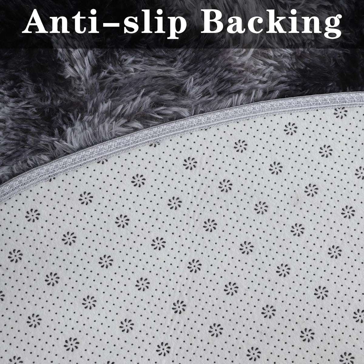 Round Shaggy Rug 120cm Dark Grey Fluffy Circle Rug Living Room Bedroom