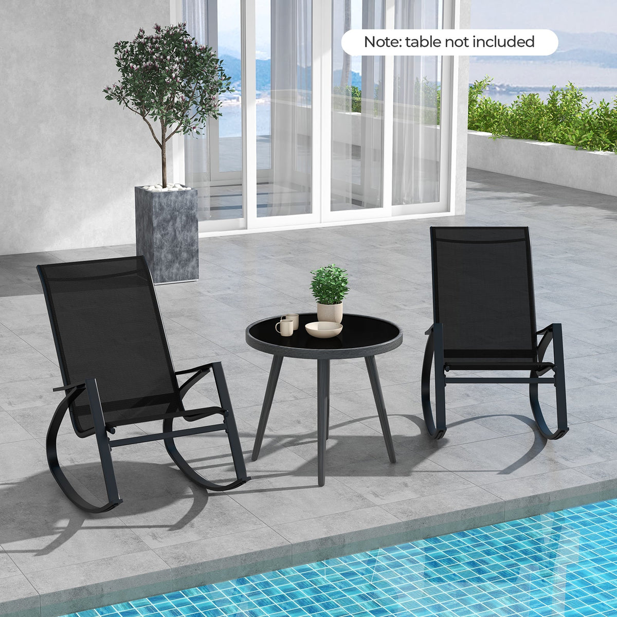 2 Pieces Patio Rocking Chairs with Ergonomic Backrest and Safe Stoppers-Grey