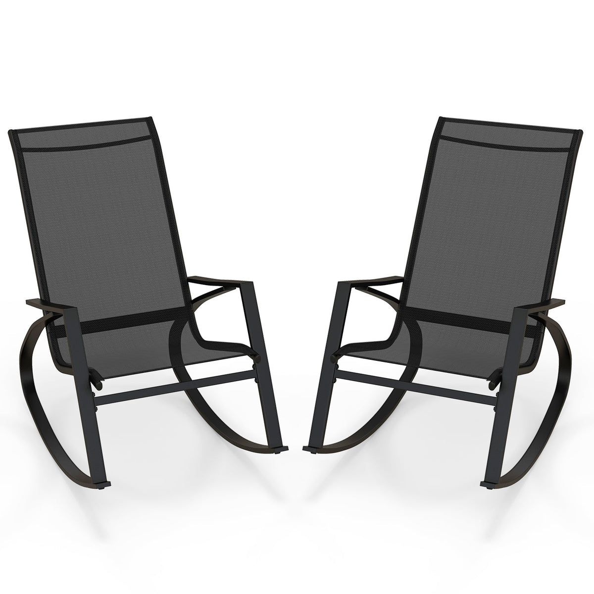 2 Pieces Patio Rocking Chairs with Ergonomic Backrest and Safe Stoppers-Grey