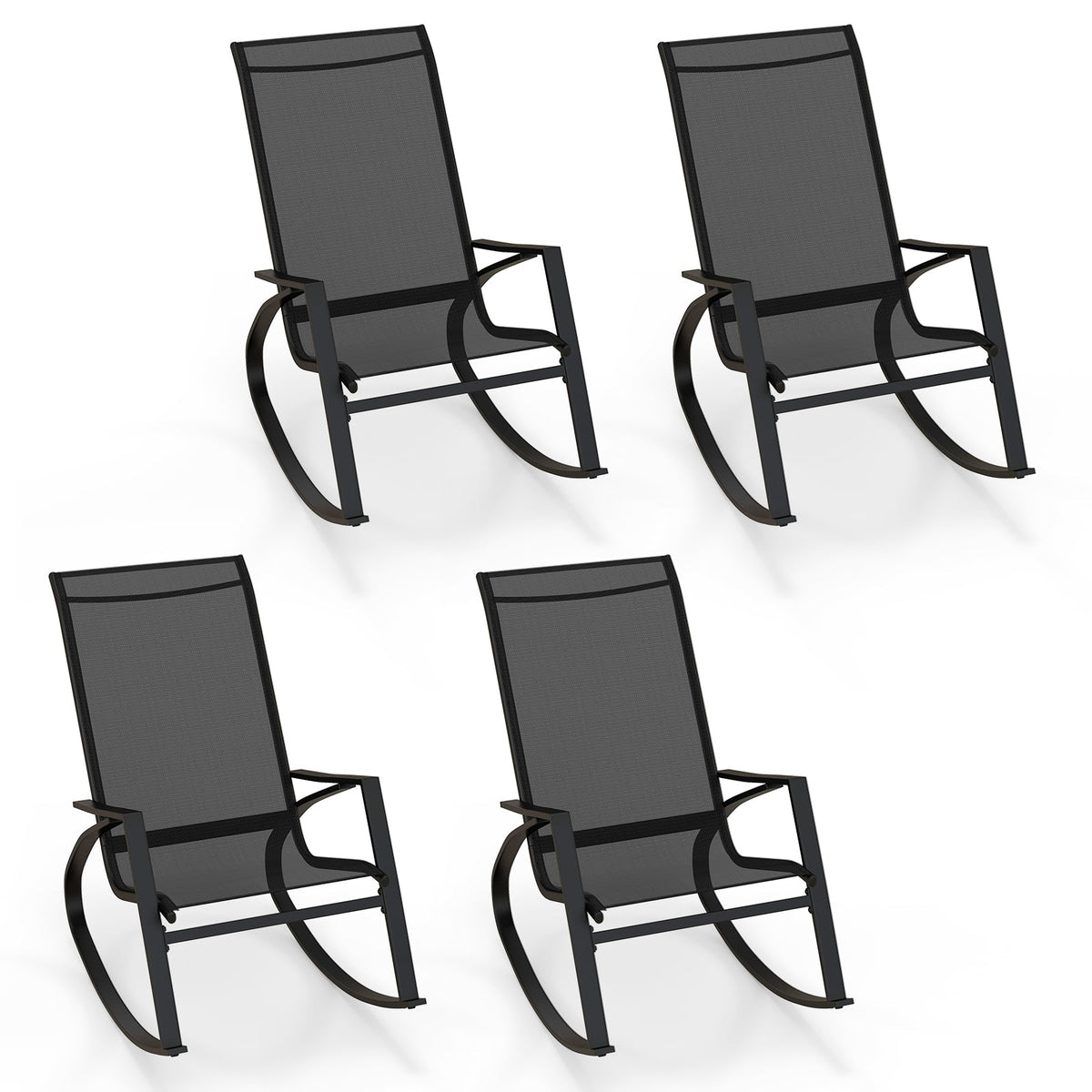 2 Pieces Patio Rocking Chairs with Ergonomic Backrest and Safe Stoppers-Grey