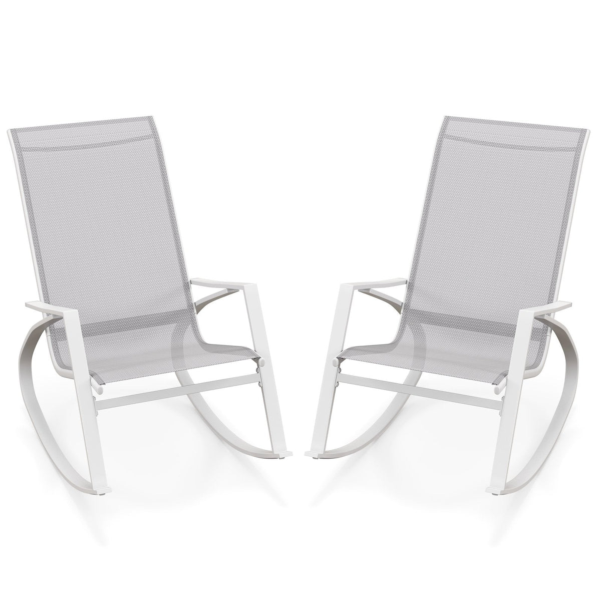 2 Pieces Patio Rocking Chairs with Ergonomic Backrest and Safe Stoppers-Grey