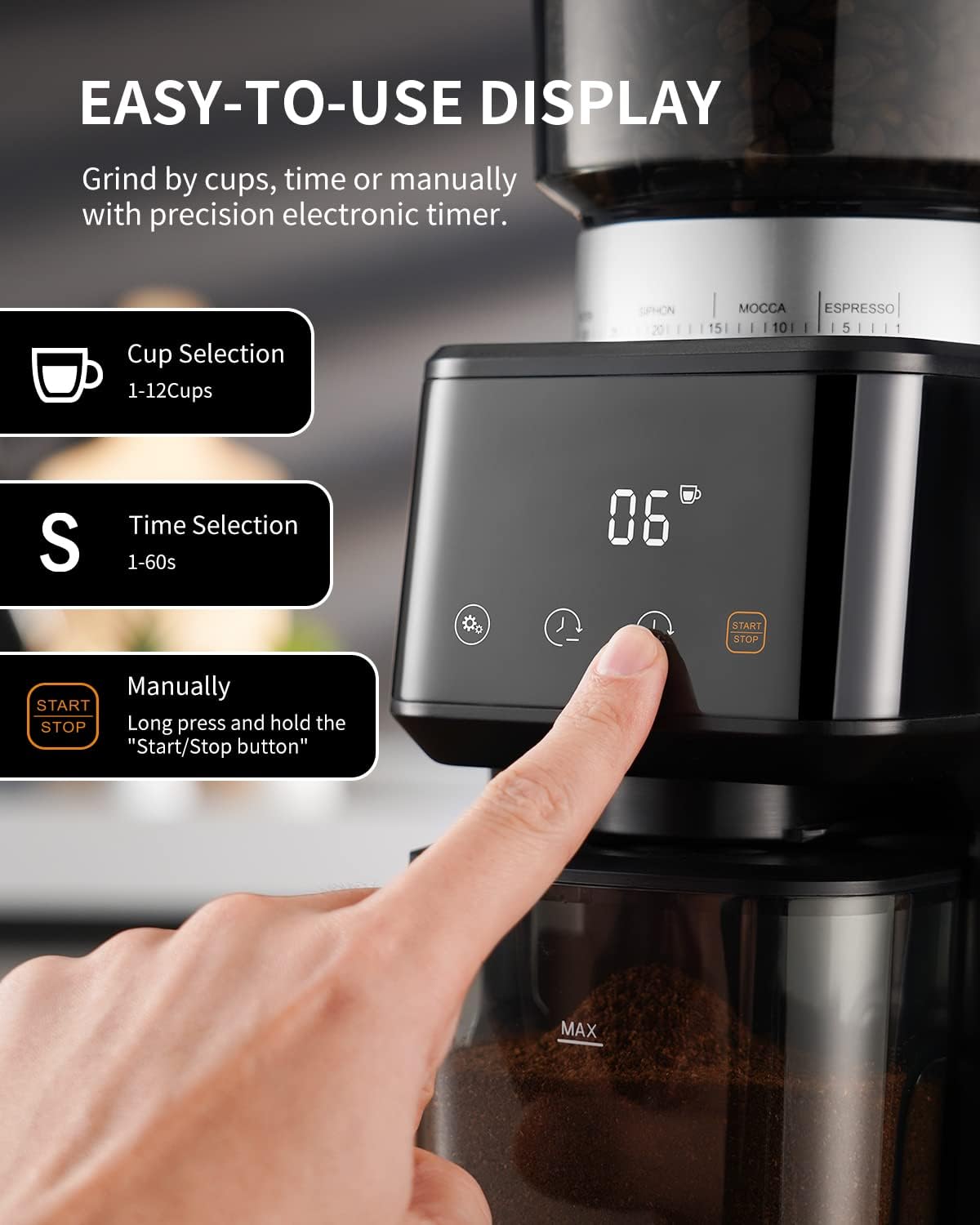 Conical Burr Coffee Grinder Electric 51 Settings with Timer Touchscreen Shardor