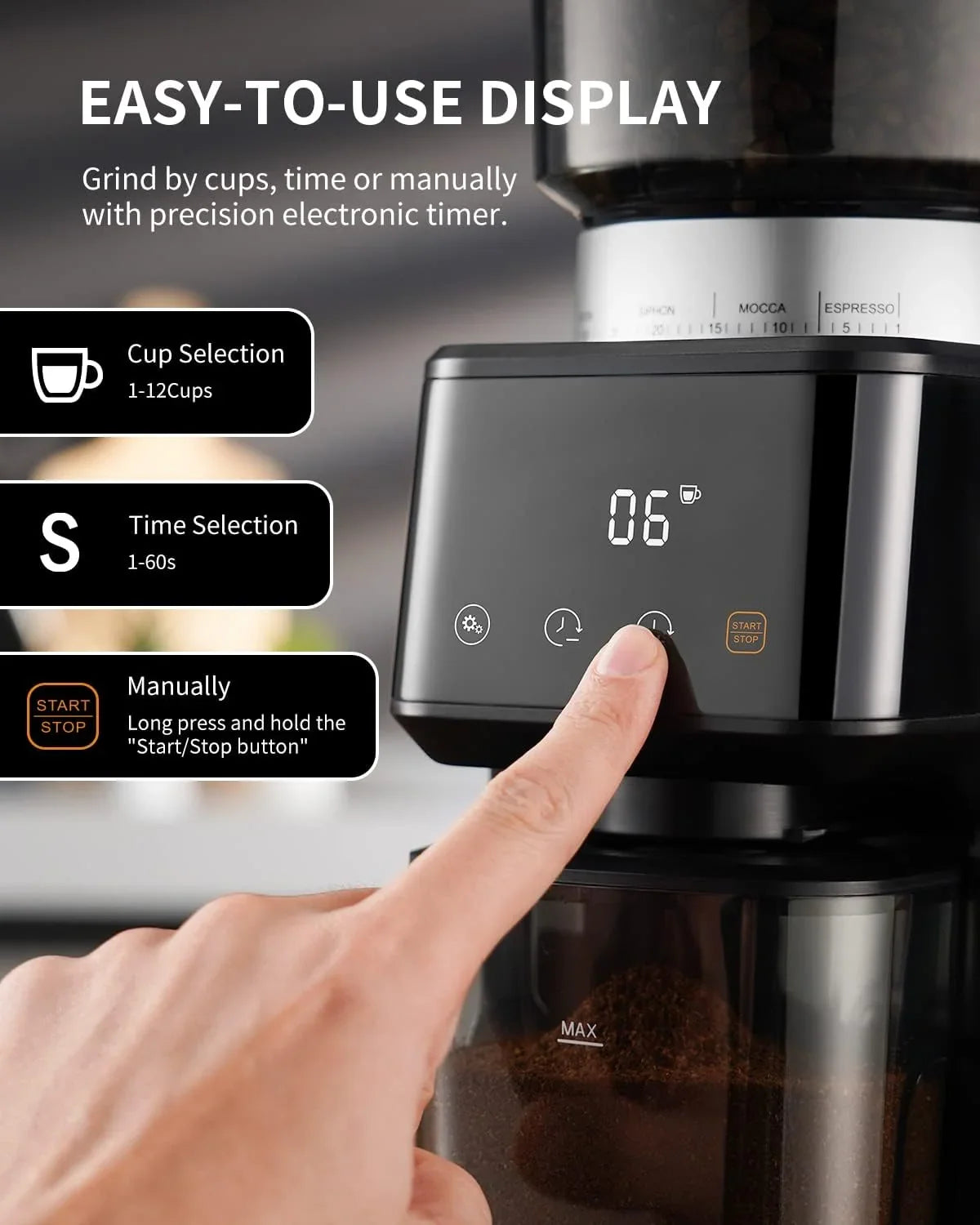 Conical Burr Coffee Grinder Electric 51 Settings Timer Touchscreen SHARDOR Coffee