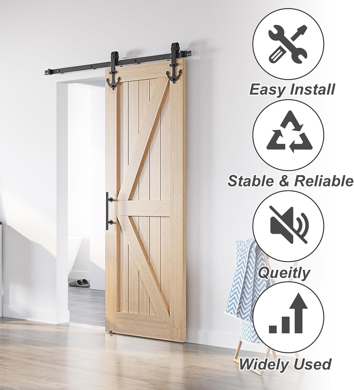 Sliding Barn Door Kit 6.6FT Heavy Duty Anchor Shaped Black Track SANKEYTEW