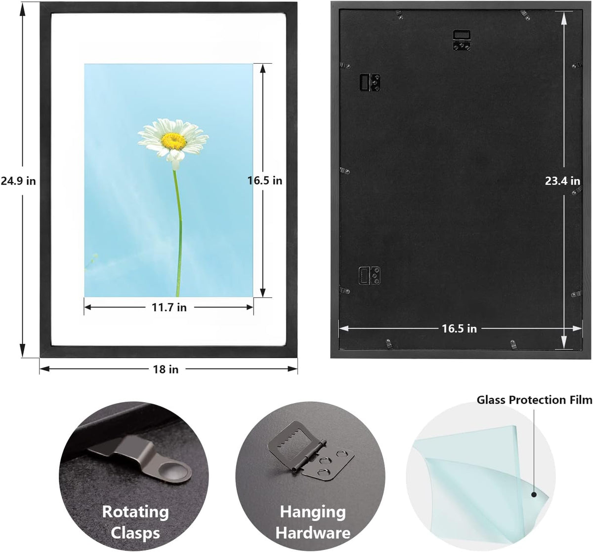 A2 Poster Frame 16.5x23.4in Natural Wood Picture Frame Acrylic Glass HOHIYO