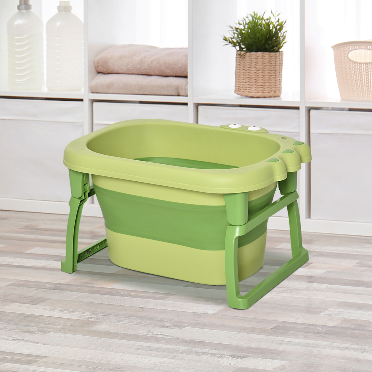 Foldable Baby Bathtub for Newborns Infants Toddlers w/ Stool - Green