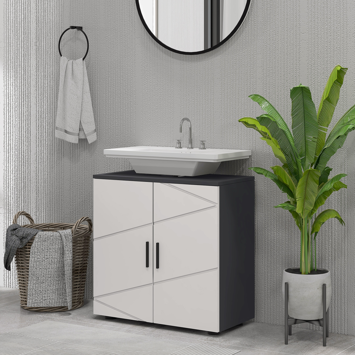 kleankin Bathroom Vanity Unit, Under Sink Cabinet with Shelf, Light Grey