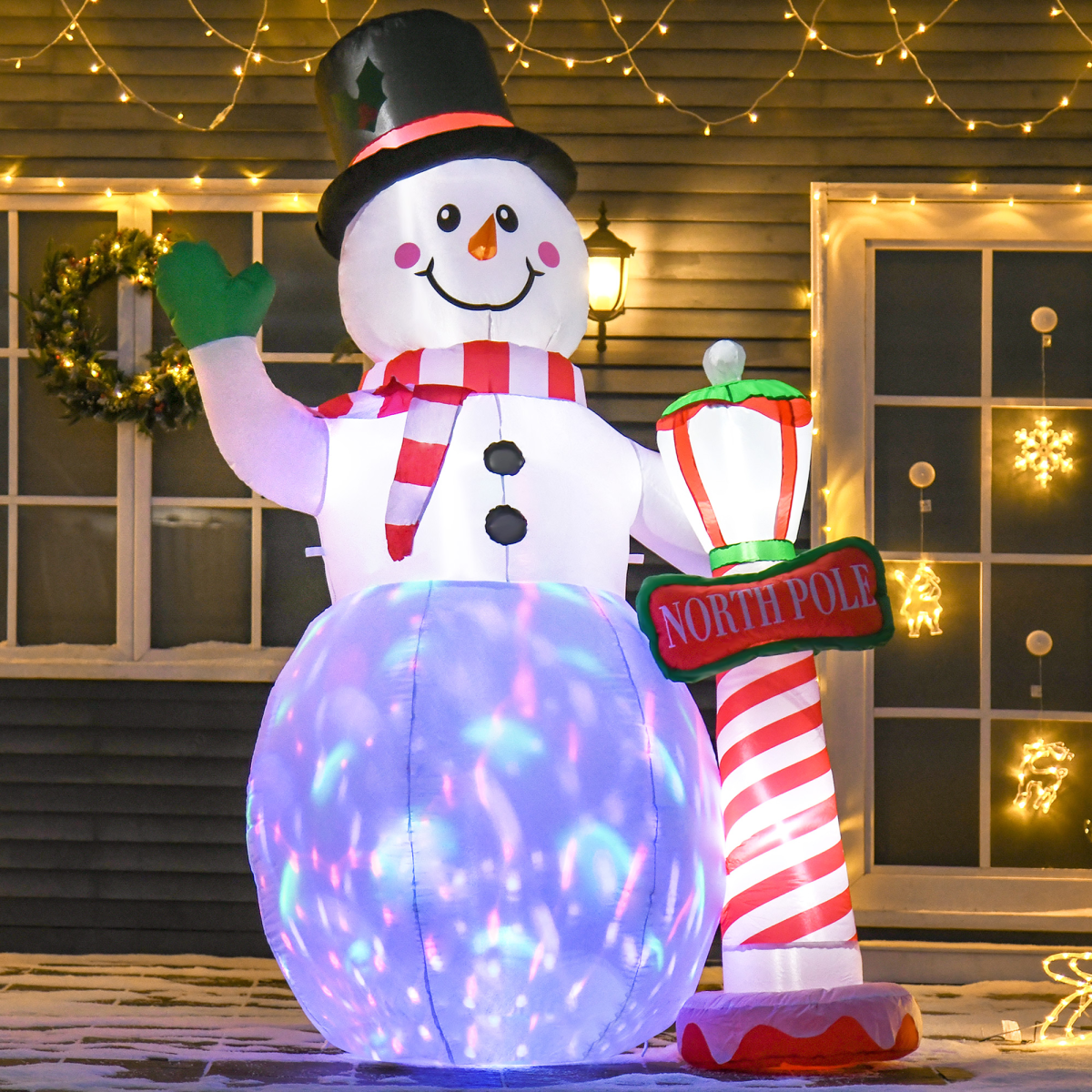 8ft Tall Christmas Inflatable Snowman Street Lamp Lighted Garden Lawn
