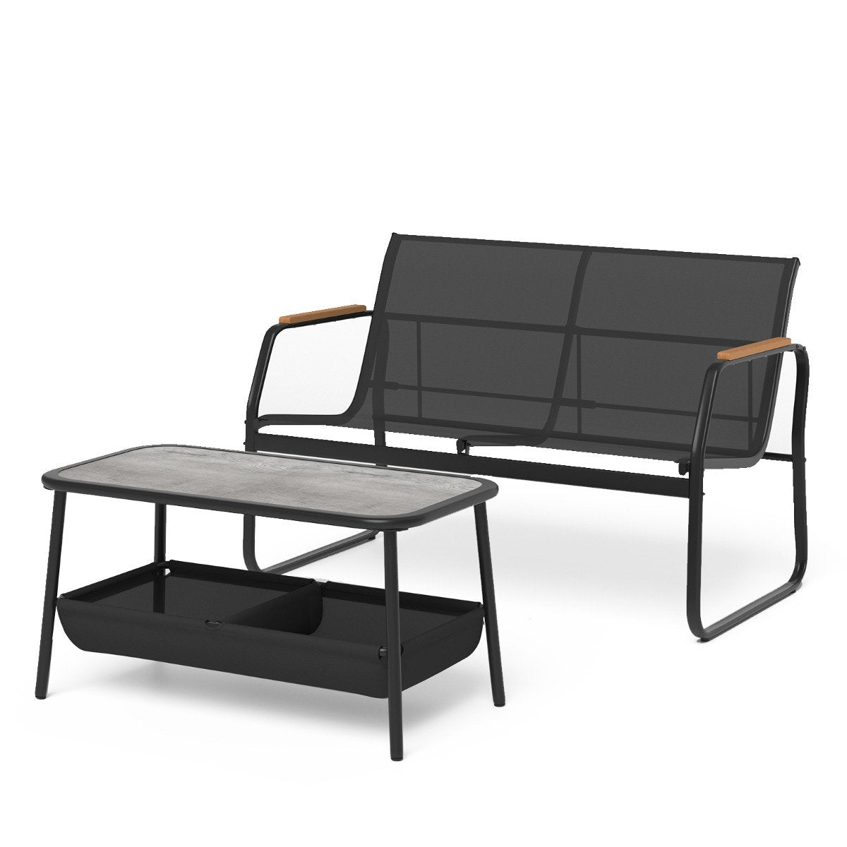2 Pieces Patio Furniture Set with 2 Storage Compartments-Black