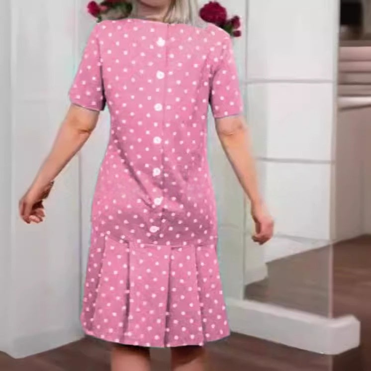 Women's Crew-Neck Short-Sleeve Button-Up Dress